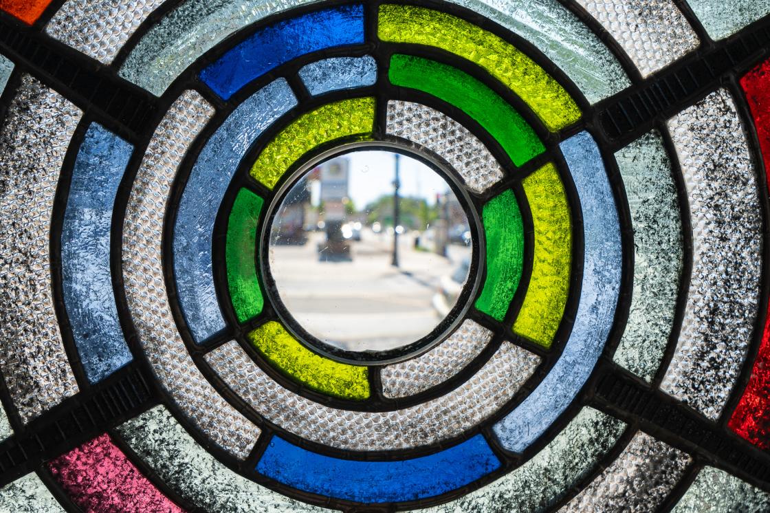 A close-up of stained glass work by Mary Porter.