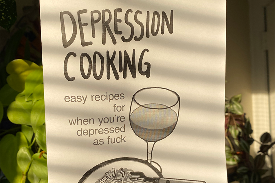 cropped image of the cover of depression cooking the zine
