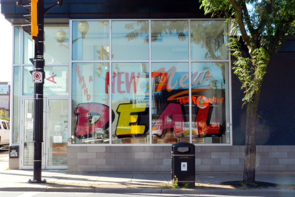 Installation view of the window exhibition New New Deal