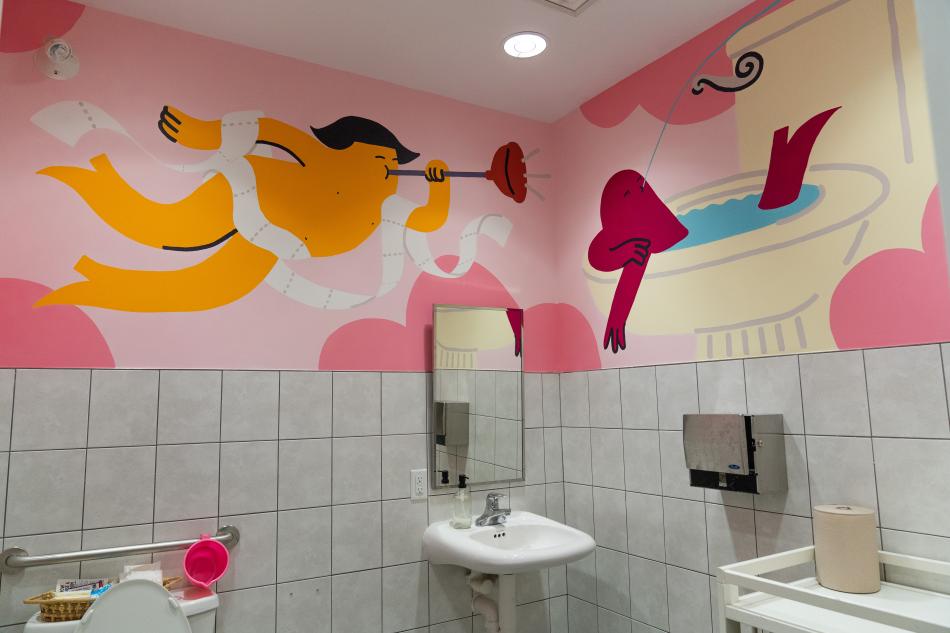 This is Alison & Cam's mural that exists on the top half of the walls in the MacNab galleries.