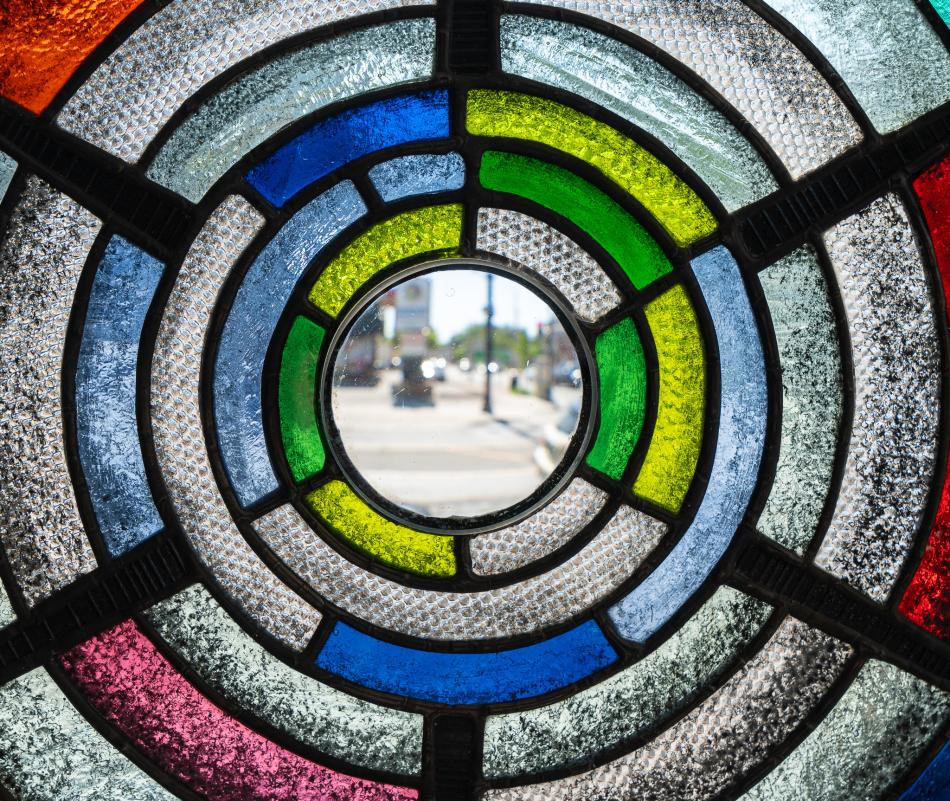 A close-up of stained glass work by Mary Porter.